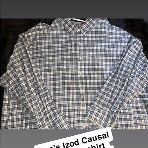 Izod Men's Casual Blue and White Checkered Shirt